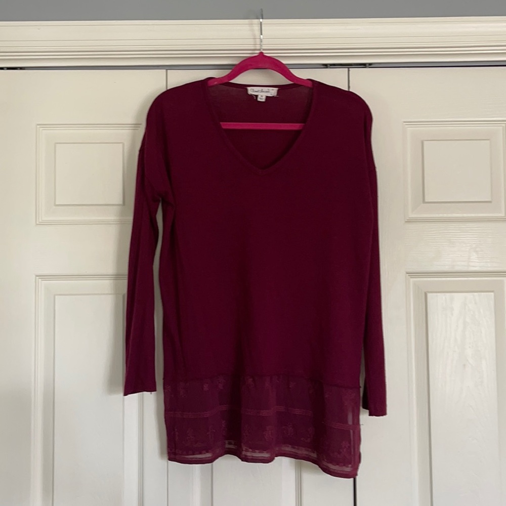 Cloud Chaser Blouse in Red with Lace Trim